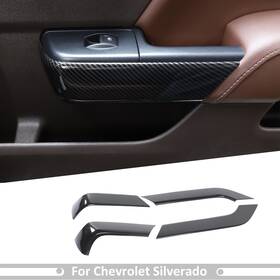 2025wu4859 Savadi Carbon Black Interior Door Handle Panel Cover Trim For Chevy Silverado 2014-2018