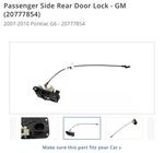 New Oem Passenger Side Rear Door Lock Gm (20777854)2007-2010 Pontiac G6. Fixed Price $121.00.