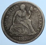 1876 P United States Us Silver Seated Liberty Vintage Antique Dime Coin I111033. Fixed Price $238.20.
